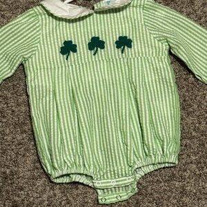 Green Striped Shamrock Baby Romper 6-9M EUC